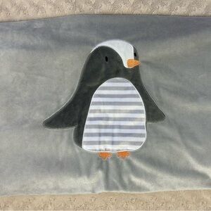 Lambs & Ivy Penguin Baby Blanket Gray White Stripes Security Lovey Orange Beak